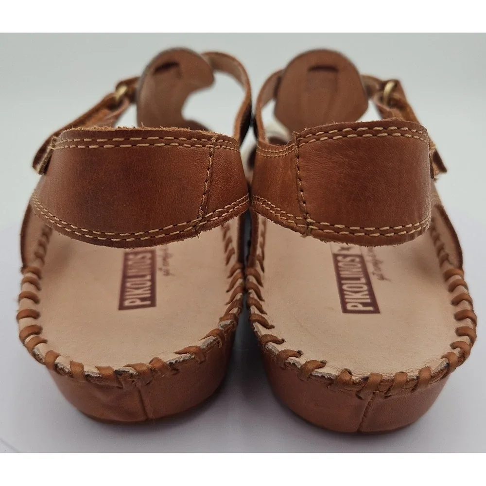 Pikolinos P. Vallarta Cream Brown Sandal Sz 9-9.5 Boho Mary Jane Cottagecore EUC